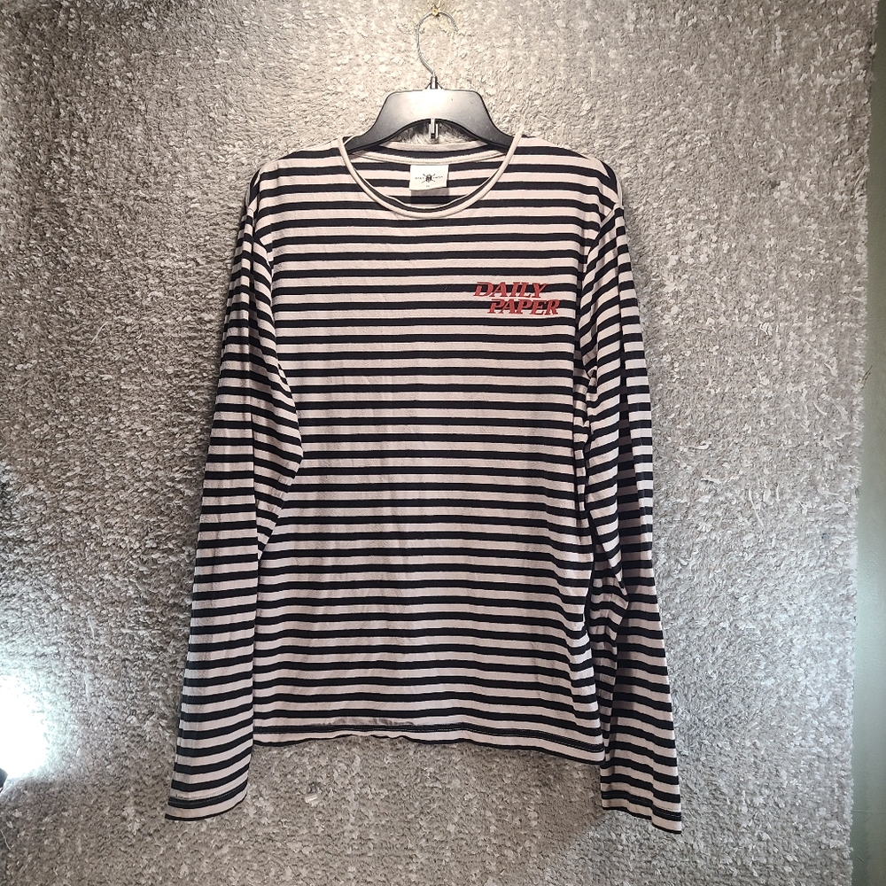 DAILY PAPER Long Sleeve Striped Black White Shirt XL Cotton Crew Neck